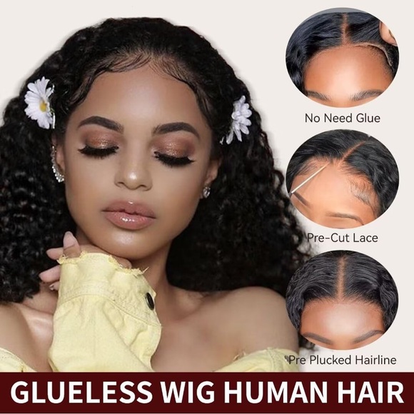 HUMAN HAIR 13x6 Deep Wave Lace Front Wigs Curly Bob 180% Density Glueless Wig 8” - Picture 3 of 16